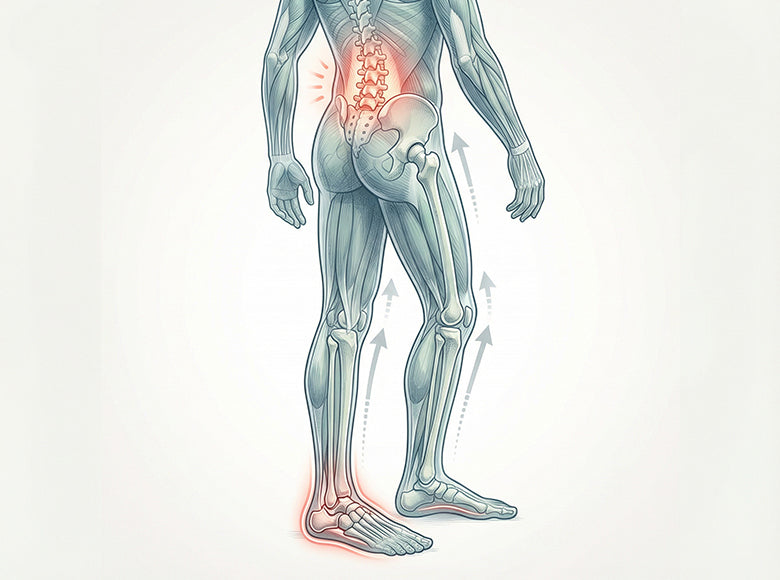 Ilustrace spodní části těla s chodidlem a zády